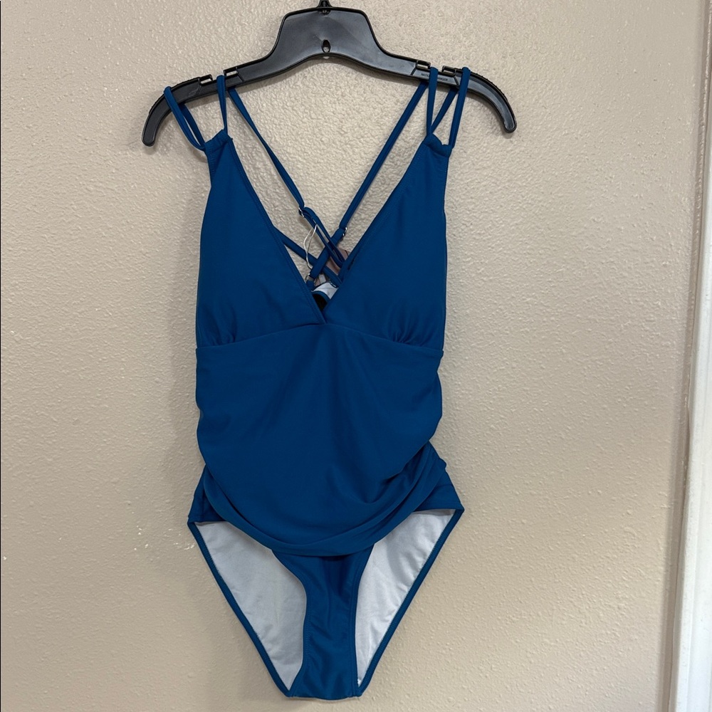 NWT One Piece Deep V-NeckliNe Tummy Control Swimsuit Ruched Bathing Suit